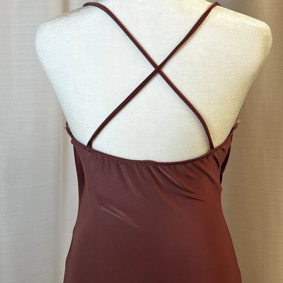 Windsor Flatter Me Satin Knit Dress Cowl Neck Bodycon Midi Deep Rose Size Medium - Picture 5 of 11